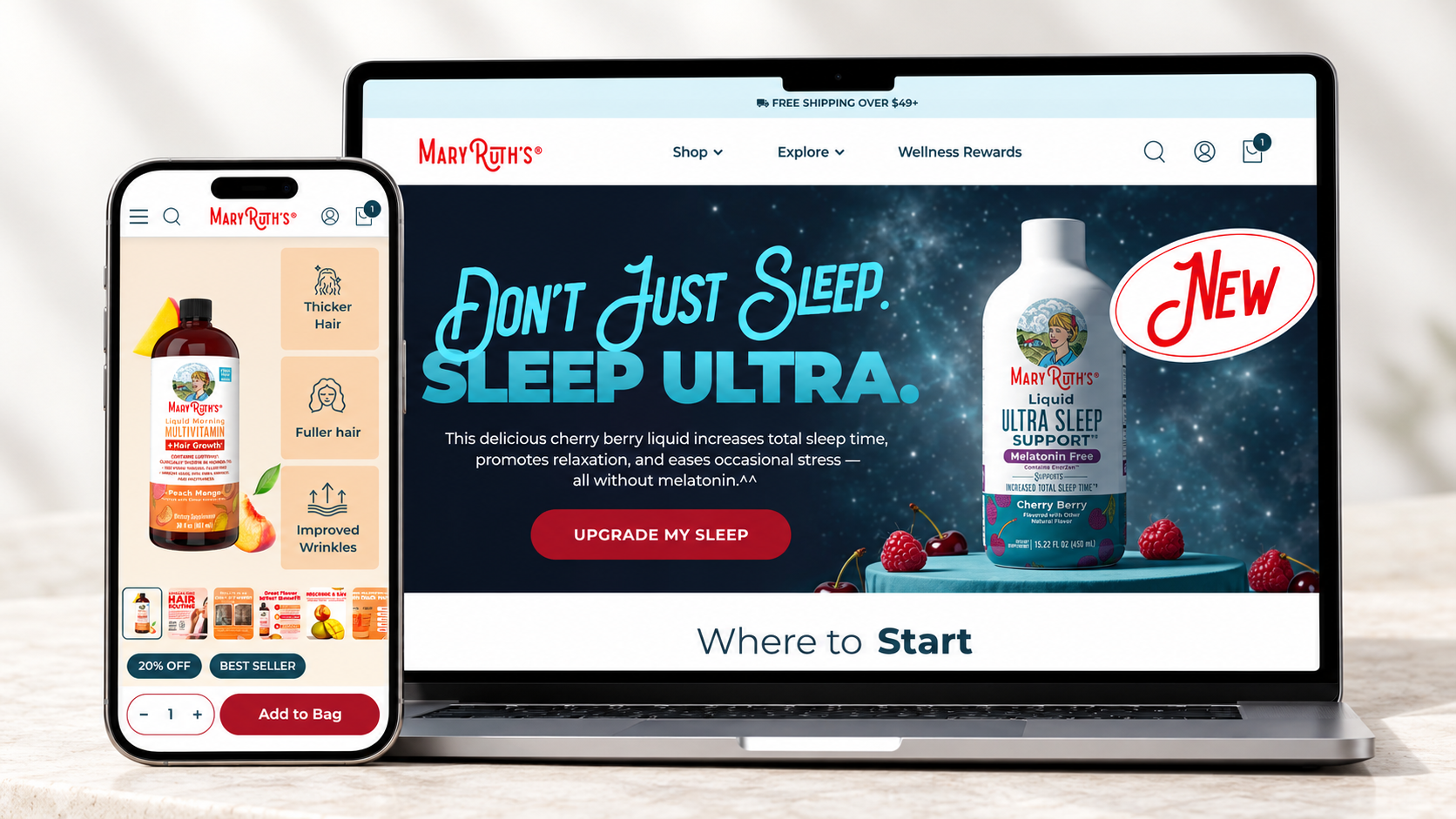MaryRuth's storefront on desktop and mobile